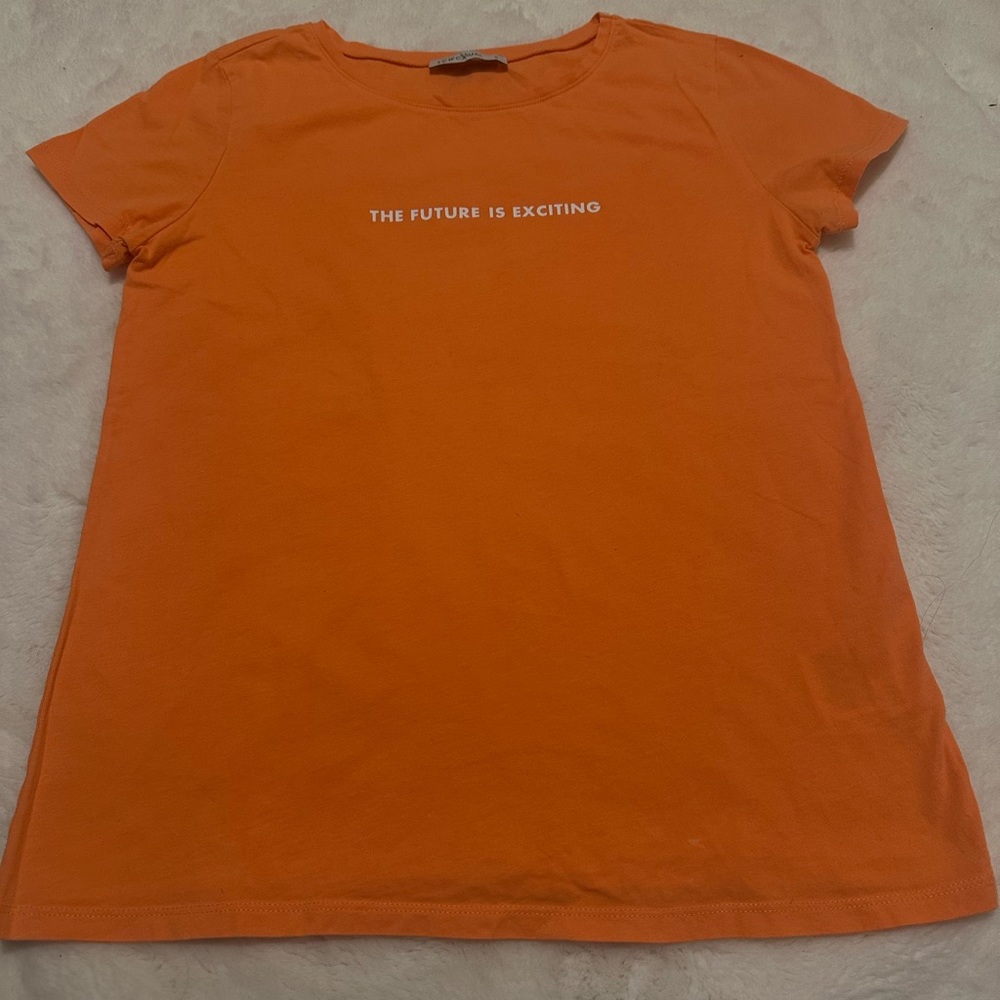 “The Future is Exciting” Orange Casual Shirt Size Small from LCW